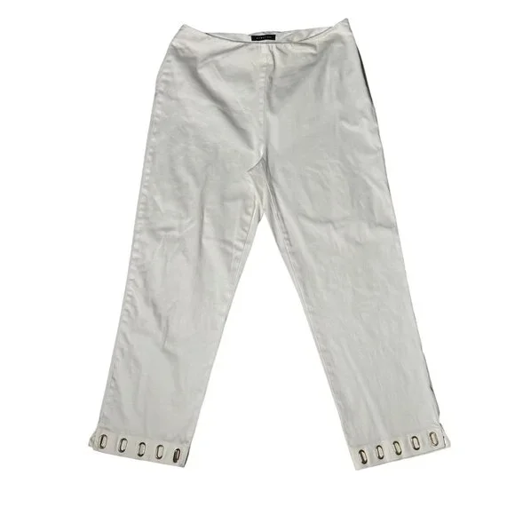 Jones New York Signature Dress Pants Size 4 White Stretch Keyhole Bottom Detail - Picture 3 of 11